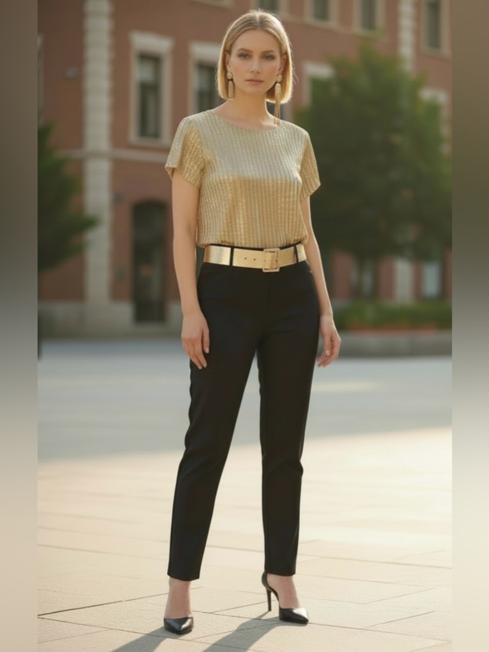 Guess Shimmering Gold sequence Short Sleeve Blouse